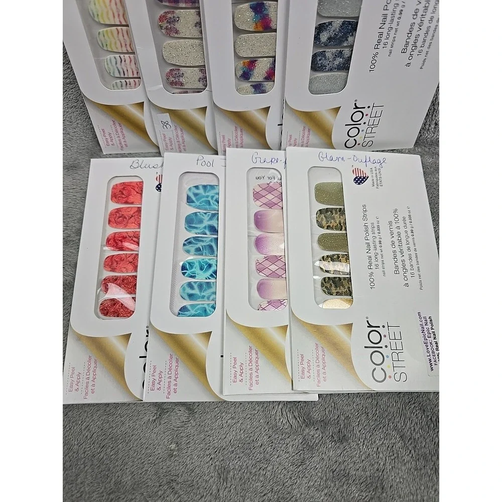 Lot Of 8 Color Street‎ Real Nail Polish Strips Cammo Colorblast Waves Patterns